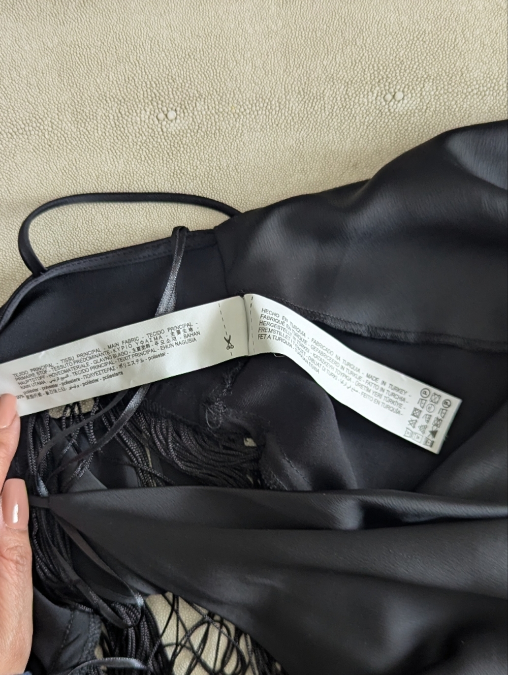 Zara Black Satin-Look Fringe Halter Top Small New - Picture 6 of 8